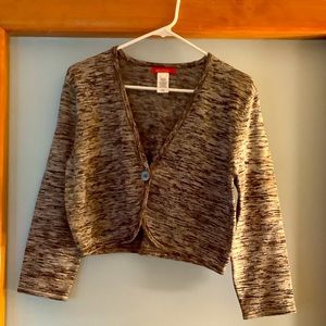 Anne Klein Med Cropped Cardigan w/1 button in combo of black, browns & greens